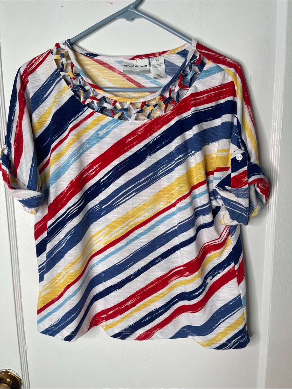 Alfred Dunner P M Paintbrush Stripes Red Blue Yellow Boxy Oversized Medium